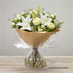 White Radiance Sympathy Spring Hand-tied